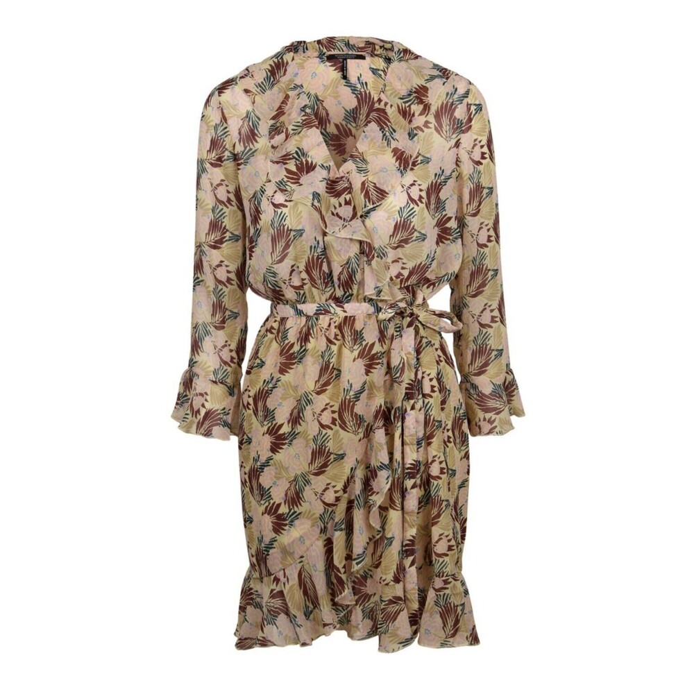 Scotch & Soda Maison Scotch Ruffle Wrap Dress Sheer Sun-in-sand Palm Print P S